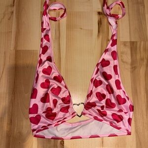 Heart Print Pink Halter Crop Top